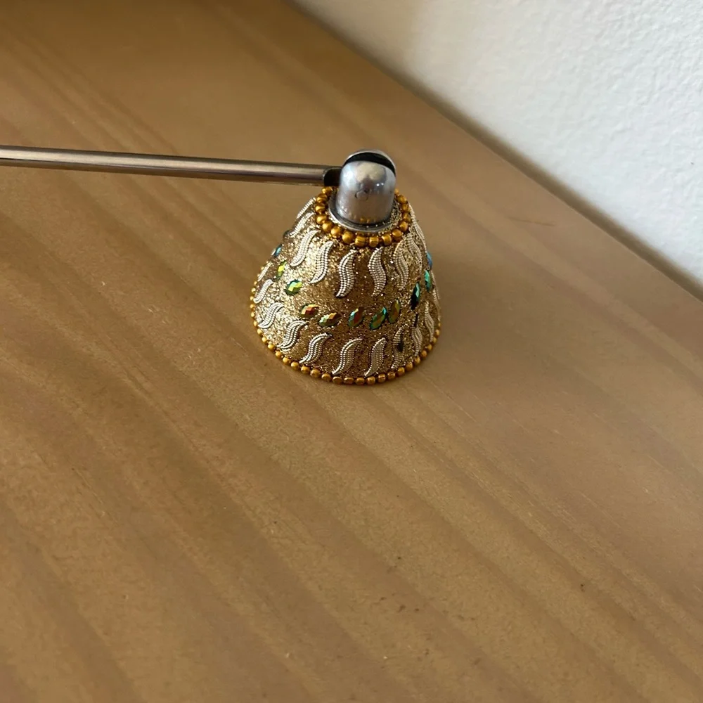 Ornate PIER 1 Candle Snuffer Gold Silver Tone Aurora Bourealis Rhinestones